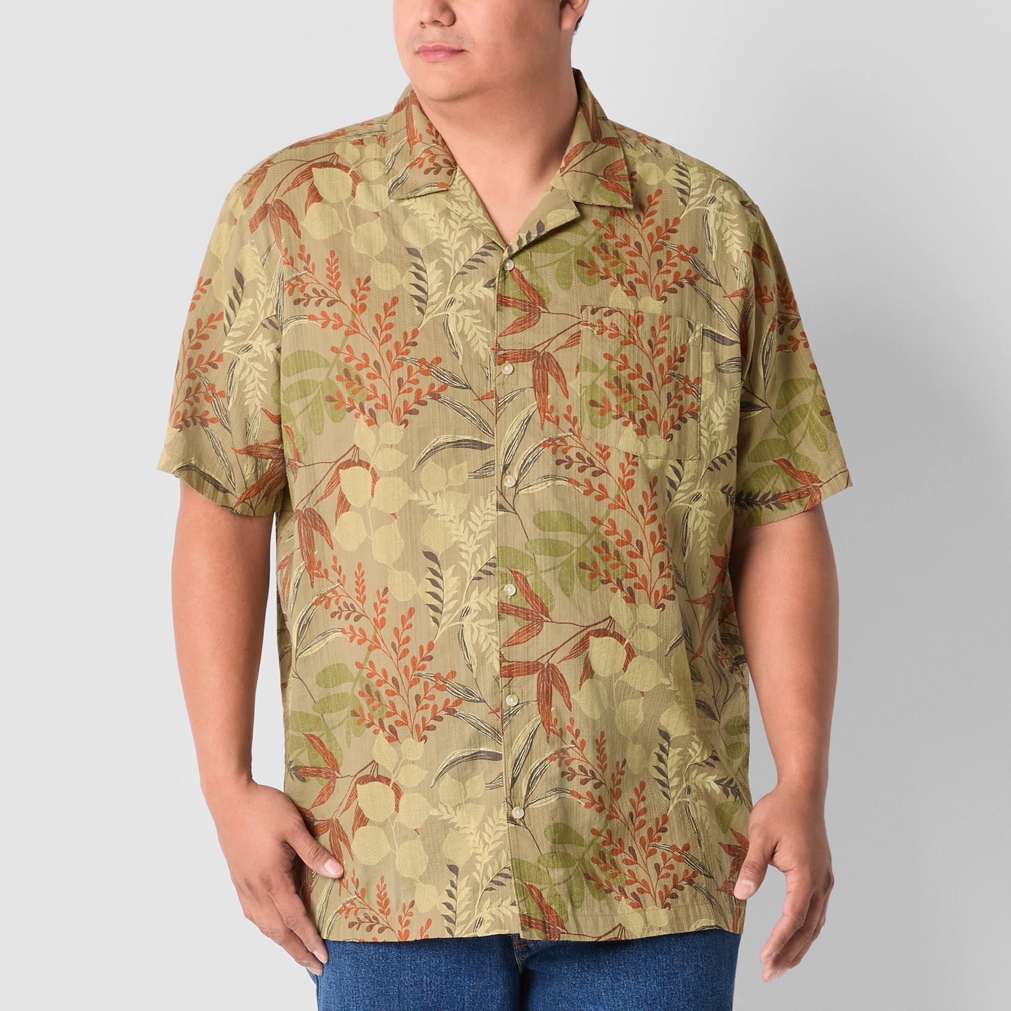 mutual weave Mens Easy-on + Easy-off Short Sleeve Classic Fit Big and Tall Button-Down Shirt