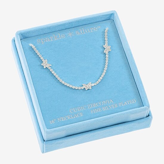 Sparkle Allure Womens Cubic Zirconia Pure Silver Over Brass 16 Inch Tennis Necklace