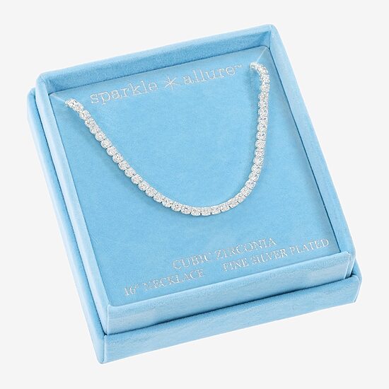 Sparkle Allure Womens Cubic Zirconia Pure Silver Over Brass 16 Inch Tennis Necklace