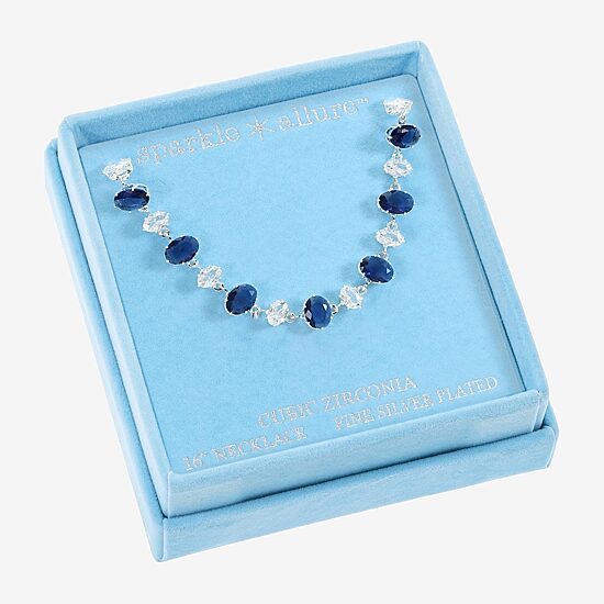 Sparkle Allure Womens Blue Cubic Zirconia Pure Silver Over Brass 16 Inch Tennis Necklace