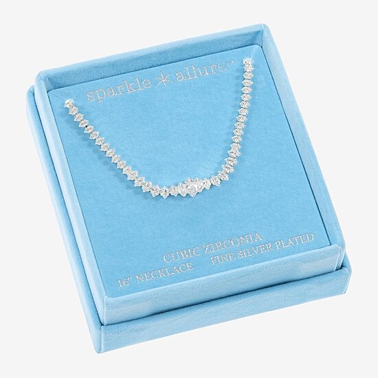 Sparkle Allure Womens Cubic Zirconia Pure Silver Over Brass 16 Inch Tennis Necklace