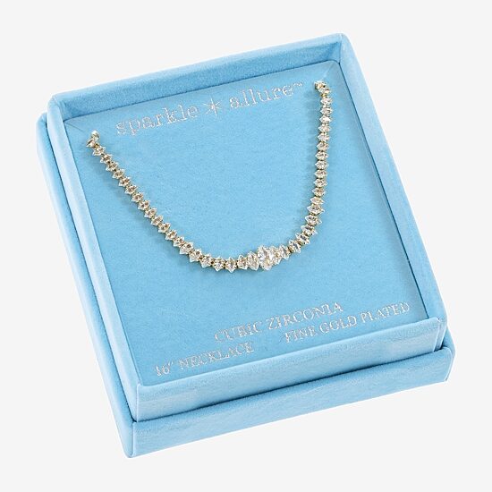 Sparkle Allure Womens Cubic Zirconia 14K Gold Over Brass 16 Inch Tennis Necklace
