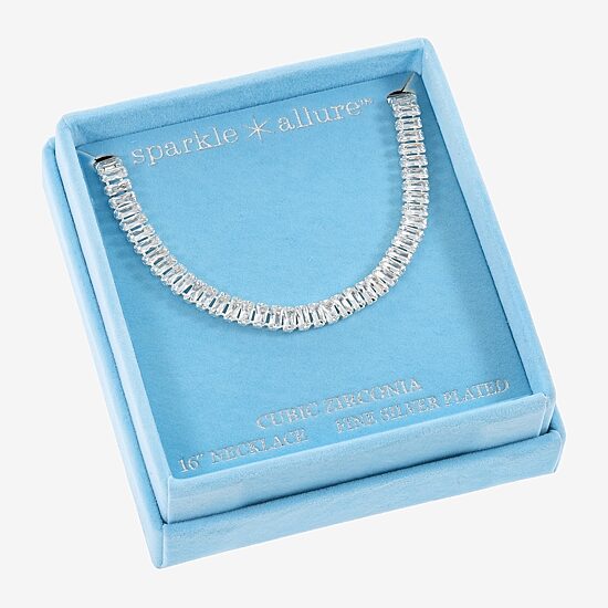 Sparkle Allure Womens Cubic Zirconia Pure Silver Over Brass 16 Inch Tennis Necklace