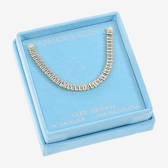 Sparkle Allure Womens Cubic Zirconia 14K Gold Over Brass 16 Inch Tennis Necklace