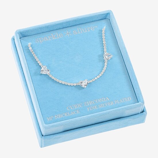 Sparkle Allure Womens Cubic Zirconia Pure Silver Over Brass 16 Inch Tennis Necklace