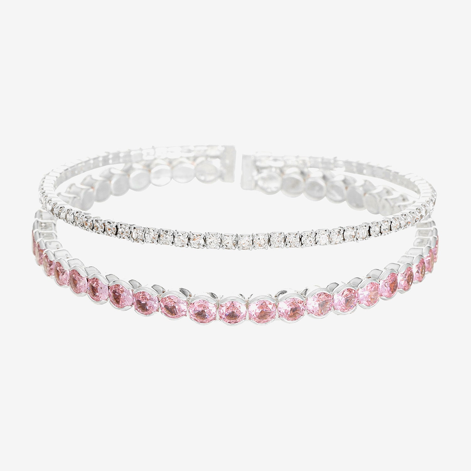 Sparkle Allure Coil Womens Pink Cubic Zirconia Pure Silver Over Brass Round Tennis Bracelet