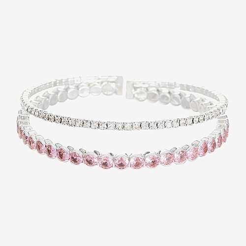Sparkle Allure Coil Womens Pink Cubic Zirconia Pure Silver Over Brass Round Tennis Bracelet, One Size, Silver