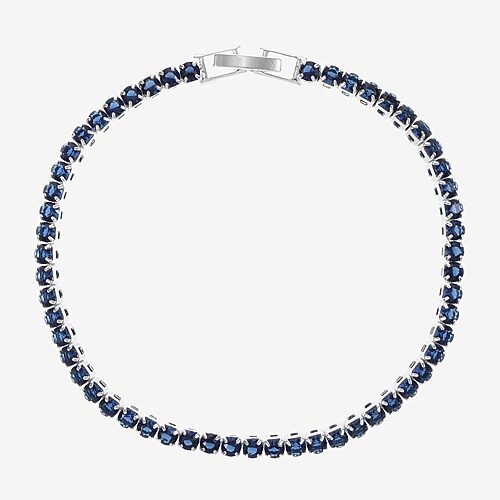 Sparkle Allure Womens Blue Cubic Zirconia Pure Silver Over Brass Round 7.5 Inch Tennis Bracelet, One Size, Silver