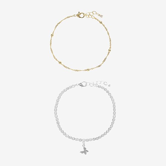Sparkle Allure Tennis & Chain Womens 2-pc. Cubic Zirconia 14K Gold Over Brass Bracelet Set