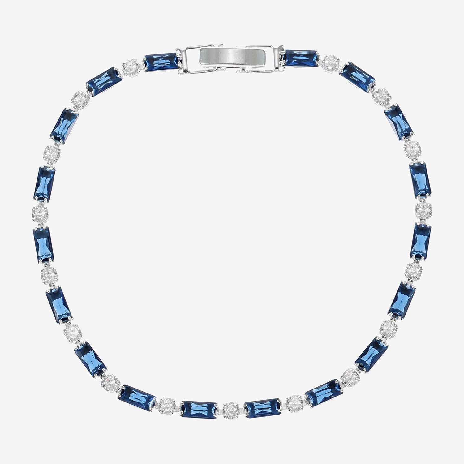 Sparkle Allure Dot Dash Womens Blue Cubic Zirconia Pure Silver Over Brass Rectangular Round 7.5 Inch Tennis Bracelet