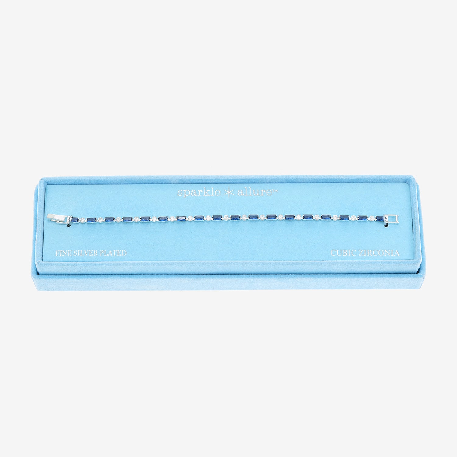 Sparkle Allure Dot Dash Womens Blue Cubic Zirconia Pure Silver Over Brass Rectangular Round 7.5 Inch Tennis Bracelet