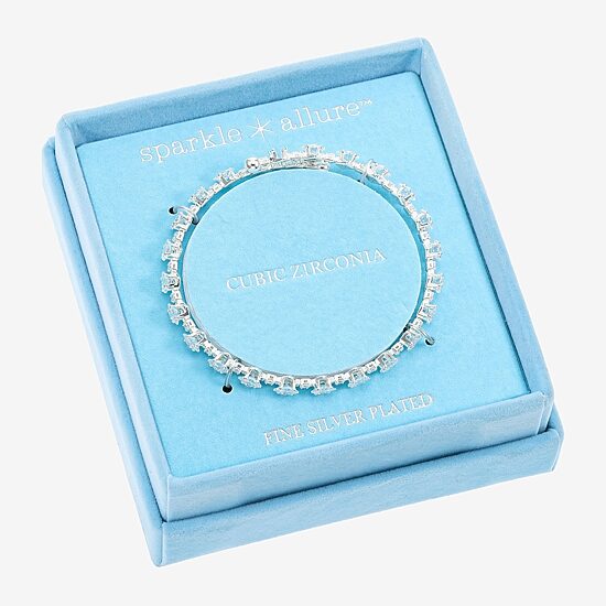 Sparkle Allure Coil Womens Cubic Zirconia Pure Silver Over Brass Square Tennis Bracelet