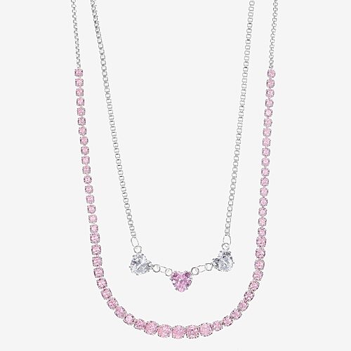 Sparkle Allure Womens Pink Cubic Zirconia Pure Silver Over Brass 18 Inch Tennis Necklace, One Size, Yellow