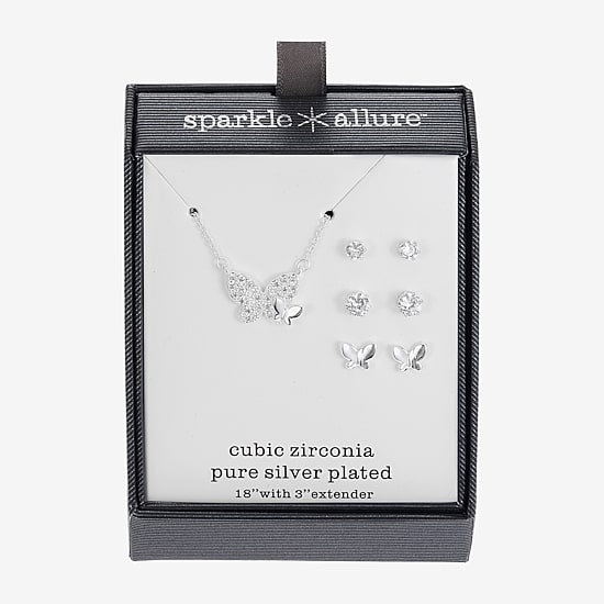 Sparkle Allure Womens Cubic Zirconia Pure Silver Over Brass Butterfly 2-pc. Jewelry Set