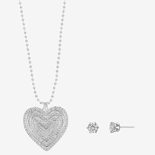 Sparkle Allure Womens Cubic Zirconia Pure Silver Over Brass Heart 2-pc. Jewelry Set, One Size, Silver