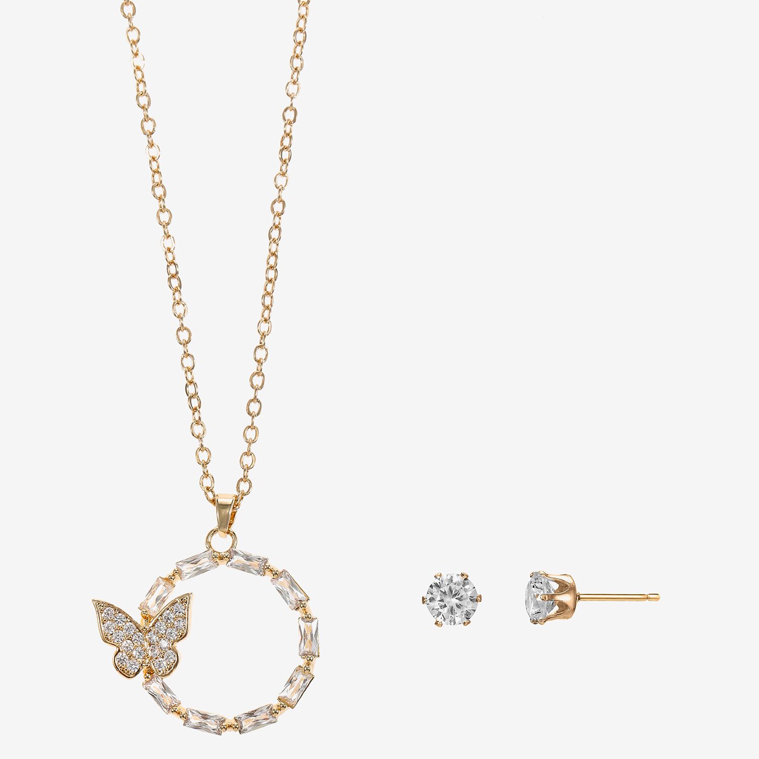 Sparkle Allure Circle Womens Cubic Zirconia 14K Gold Over Brass Butterfly Circle 2-pc. Jewelry Set