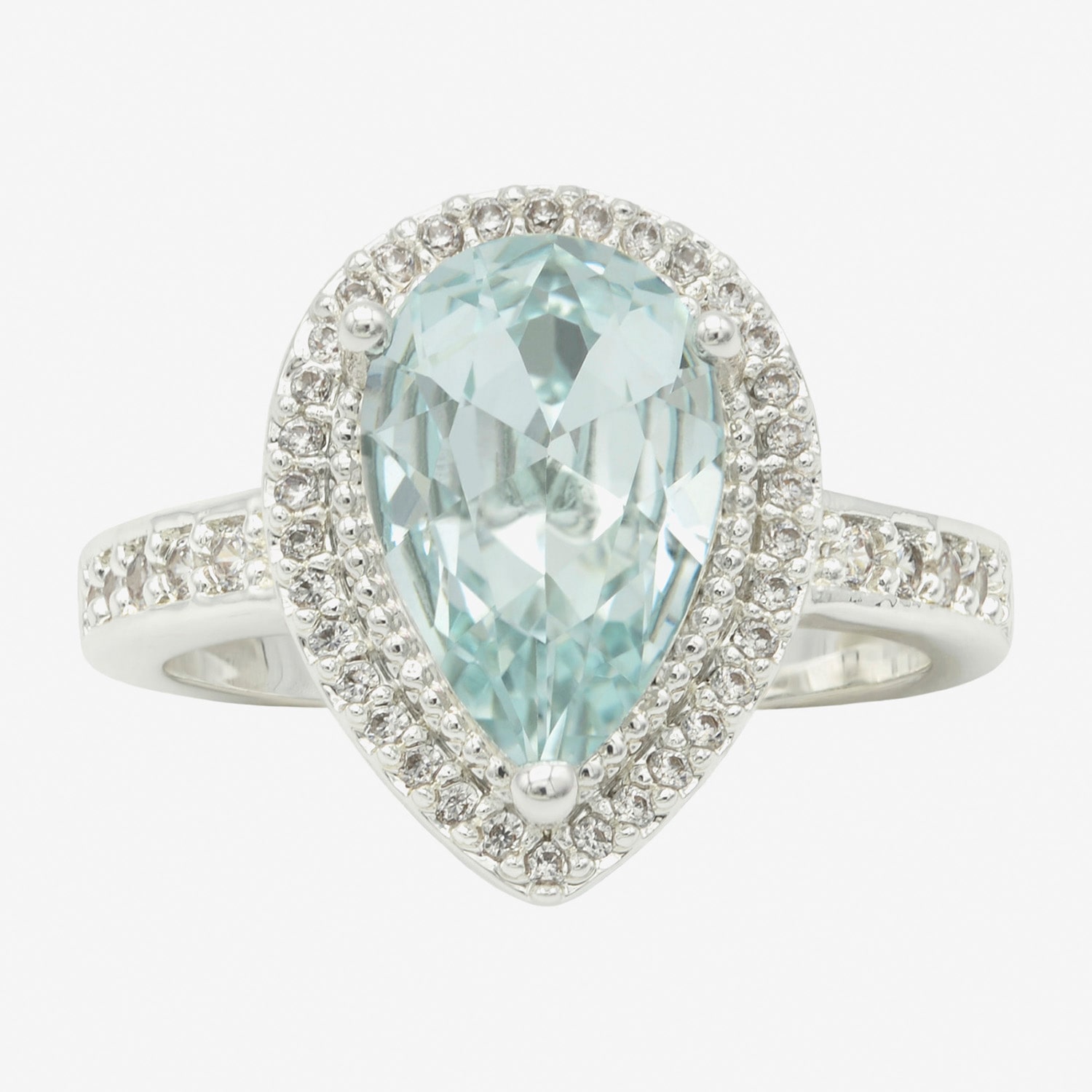 Sparkle Allure Halo Womens Blue Crystal Pure Silver Over Brass Pear Cocktail Ring