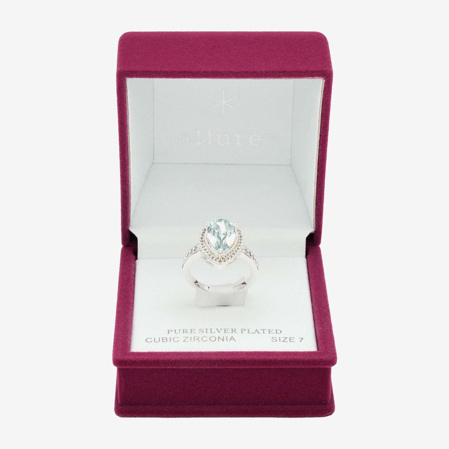 Sparkle Allure Halo Womens Blue Crystal Pure Silver Over Brass Pear Cocktail Ring