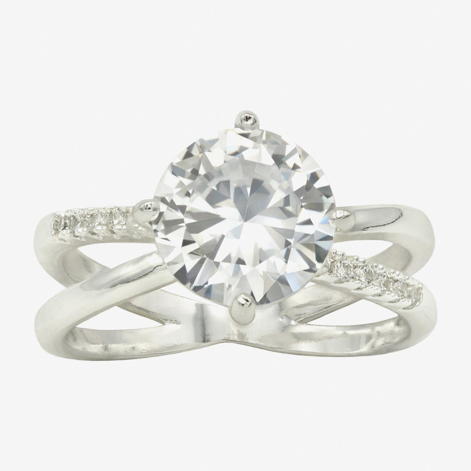 Sparkle Allure Womens Cubic Zirconia Pure Silver Over Brass Round Crossover Engagement Ring