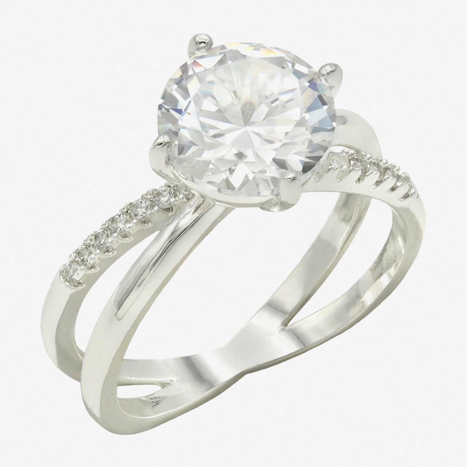 Sparkle Allure Womens Cubic Zirconia Pure Silver Over Brass Round Crossover Engagement Ring