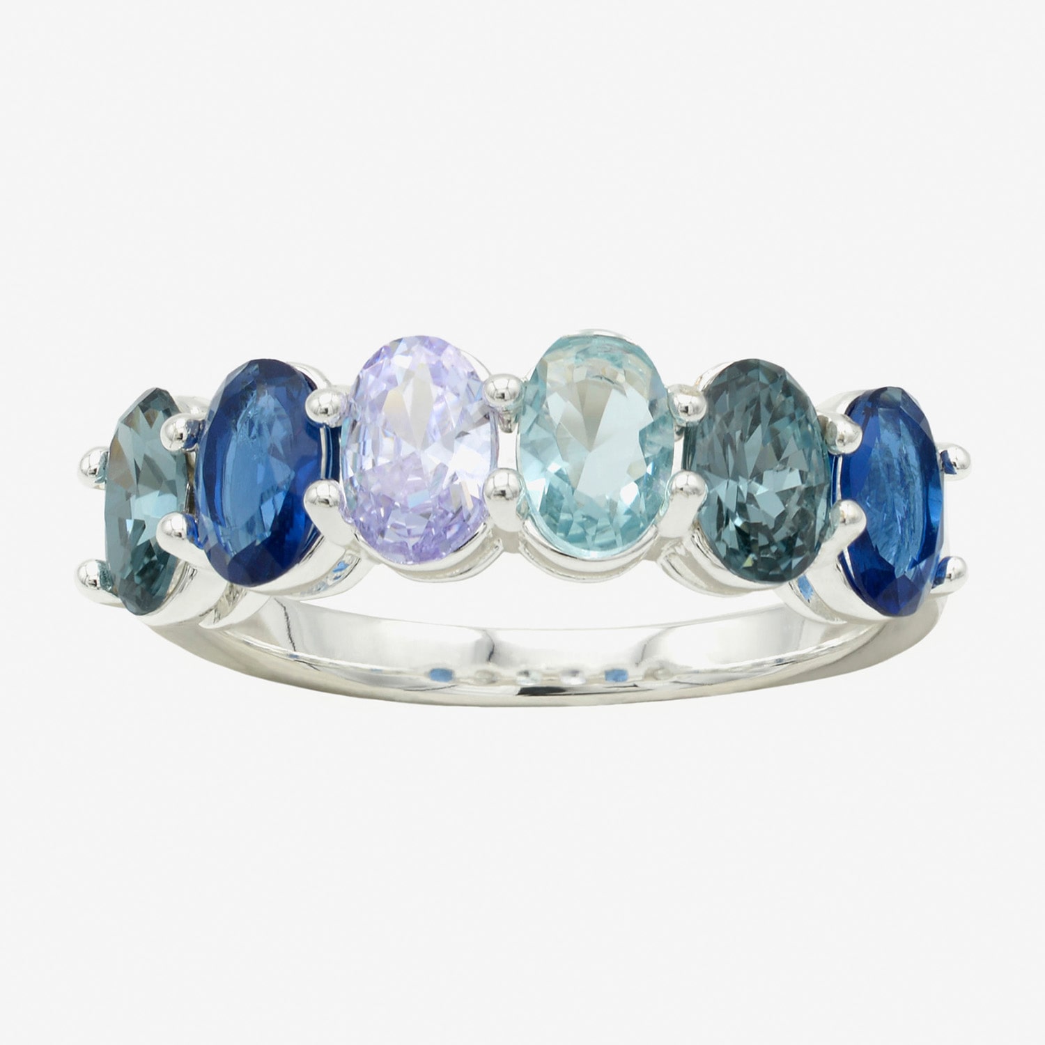 Sparkle Allure Womens 2MM Blue Cubic Zirconia Pure Silver Over Brass Oval Band