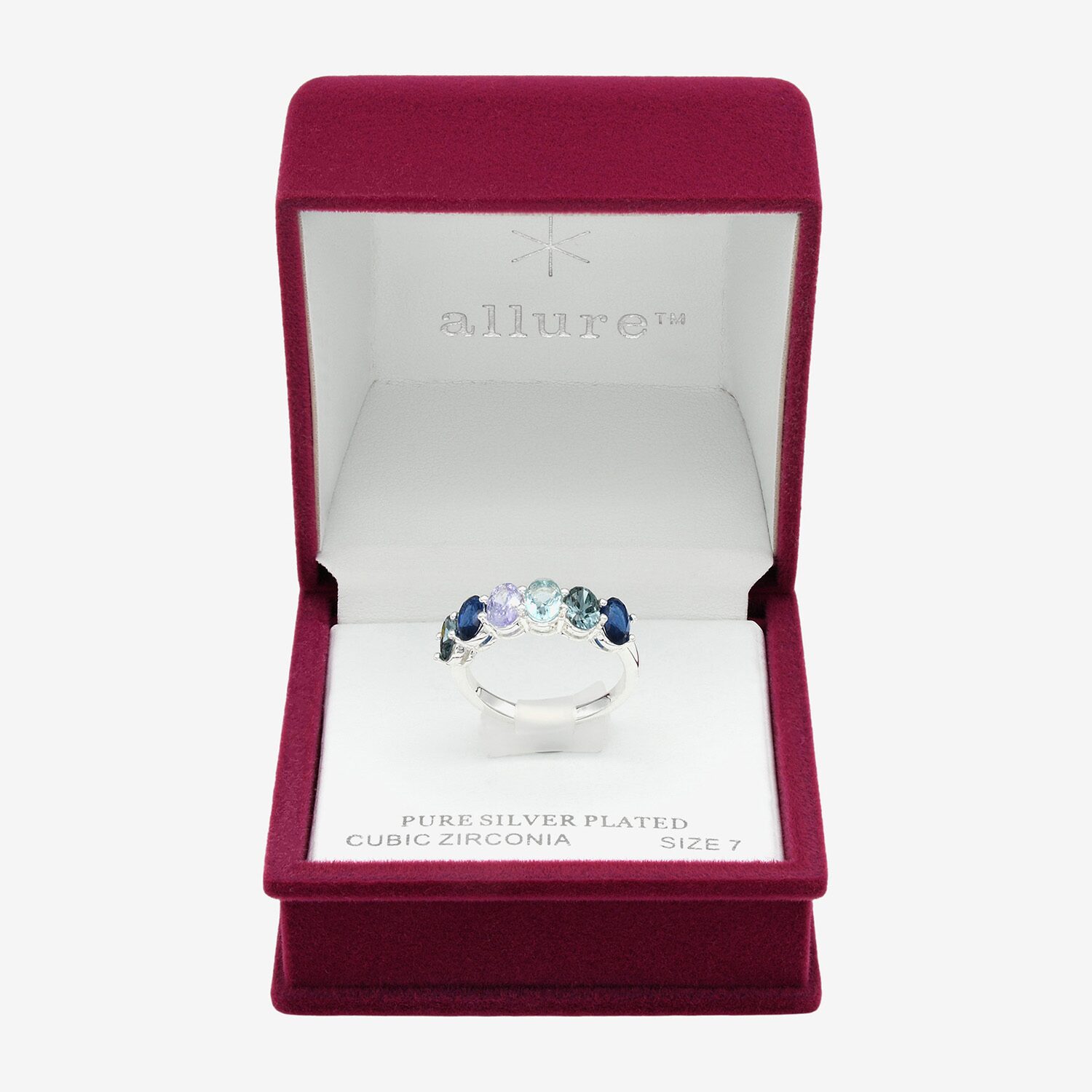 Sparkle Allure Womens 2MM Blue Cubic Zirconia Pure Silver Over Brass Oval Band