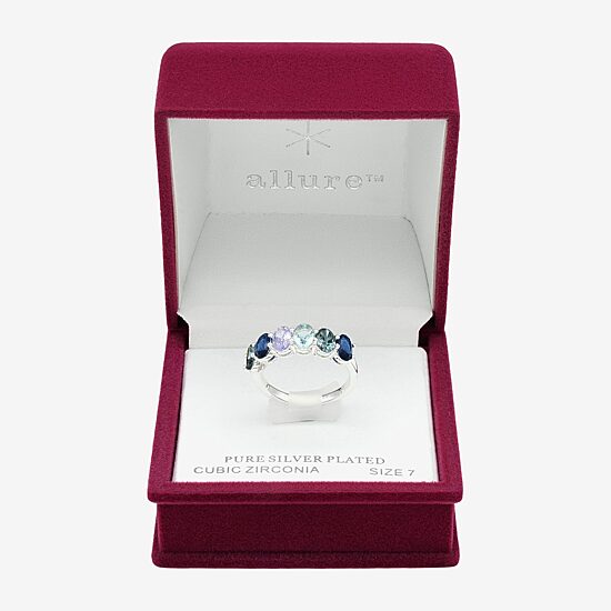 Sparkle Allure Womens 2MM Blue Cubic Zirconia Pure Silver Over Brass Oval Band