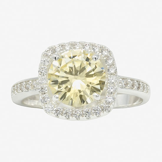 Sparkle Allure Womens Yellow Cubic Zirconia Pure Silver Over Brass Round Halo Cocktail Ring