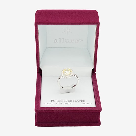 Sparkle Allure Womens Yellow Cubic Zirconia Pure Silver Over Brass Round Halo Cocktail Ring