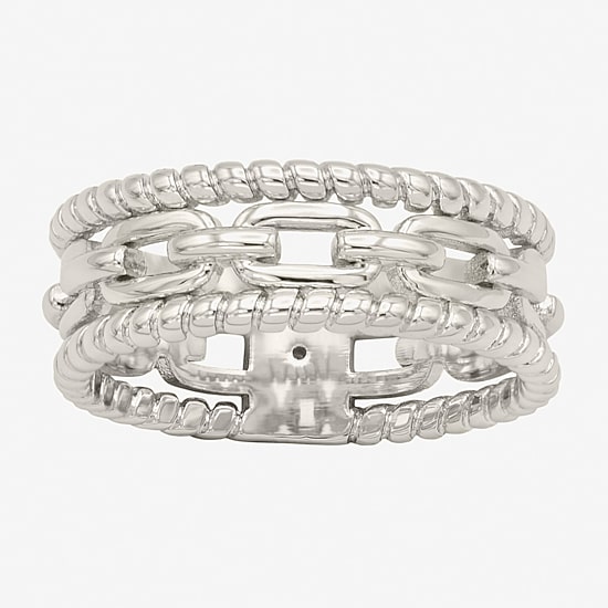 Sparkle Allure Faux Stack Link Womens 7.5MM Pure Silver Over Brass Band