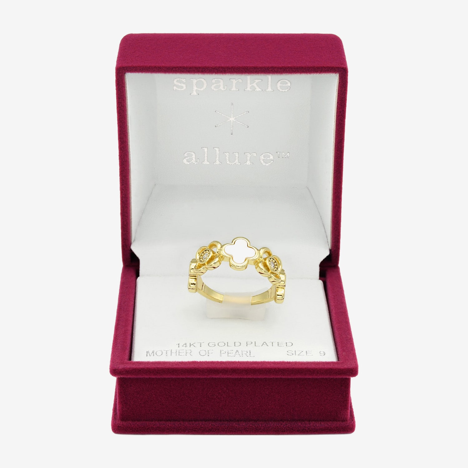 Sparkle Allure Womens 2.5MM Mother Of Pearl 14K Gold Over Brass Clover Band
