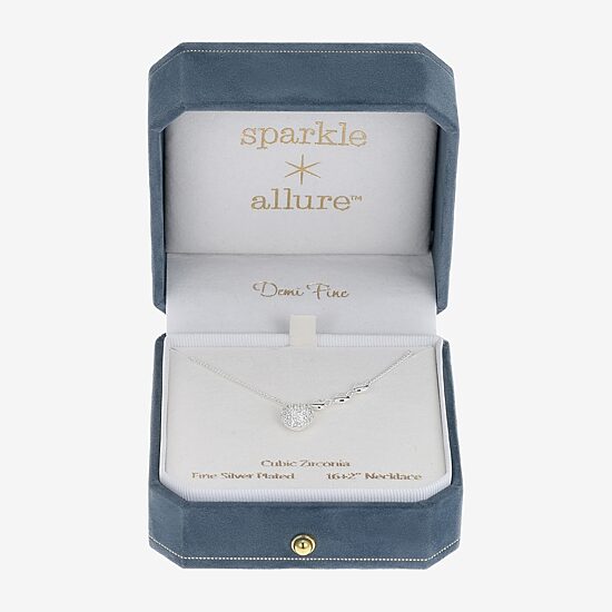 Sparkle Allure Womens Cubic Zirconia Pure Silver Over Brass Heart 16 Inch Pendant Necklace