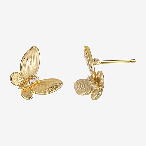 Sparkle Allure Cubic Zirconia 14K Gold Over Brass 13mm Butterfly Stud Earrings, One Size, Yellow