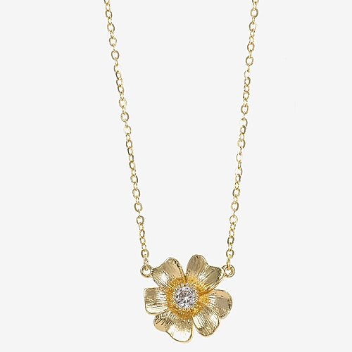 Sparkle Allure Womens Cubic Zirconia 14K Gold Over Brass Flower 16 Inch Pendant Necklace, One Size, Yellow