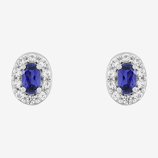 Limited Quantities! Lab Created Blue Sapphire Sterling Silver 8.4mm Oval Stud Earrings