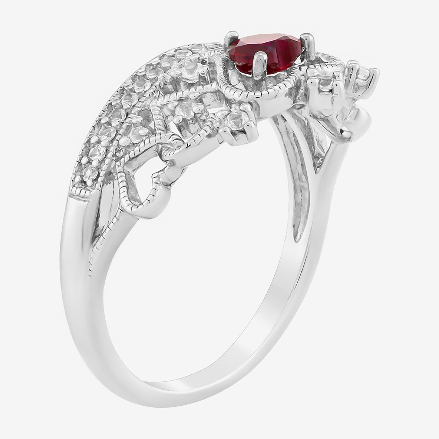 Limited Quantities! Womens Lab Created Red Ruby Sterling Silver Heart Cocktail Ring
