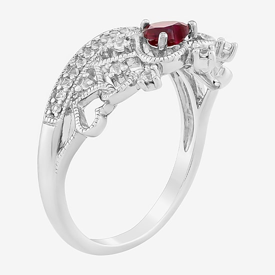 Limited Quantities! Womens Lab Created Red Ruby Sterling Silver Heart Cocktail Ring