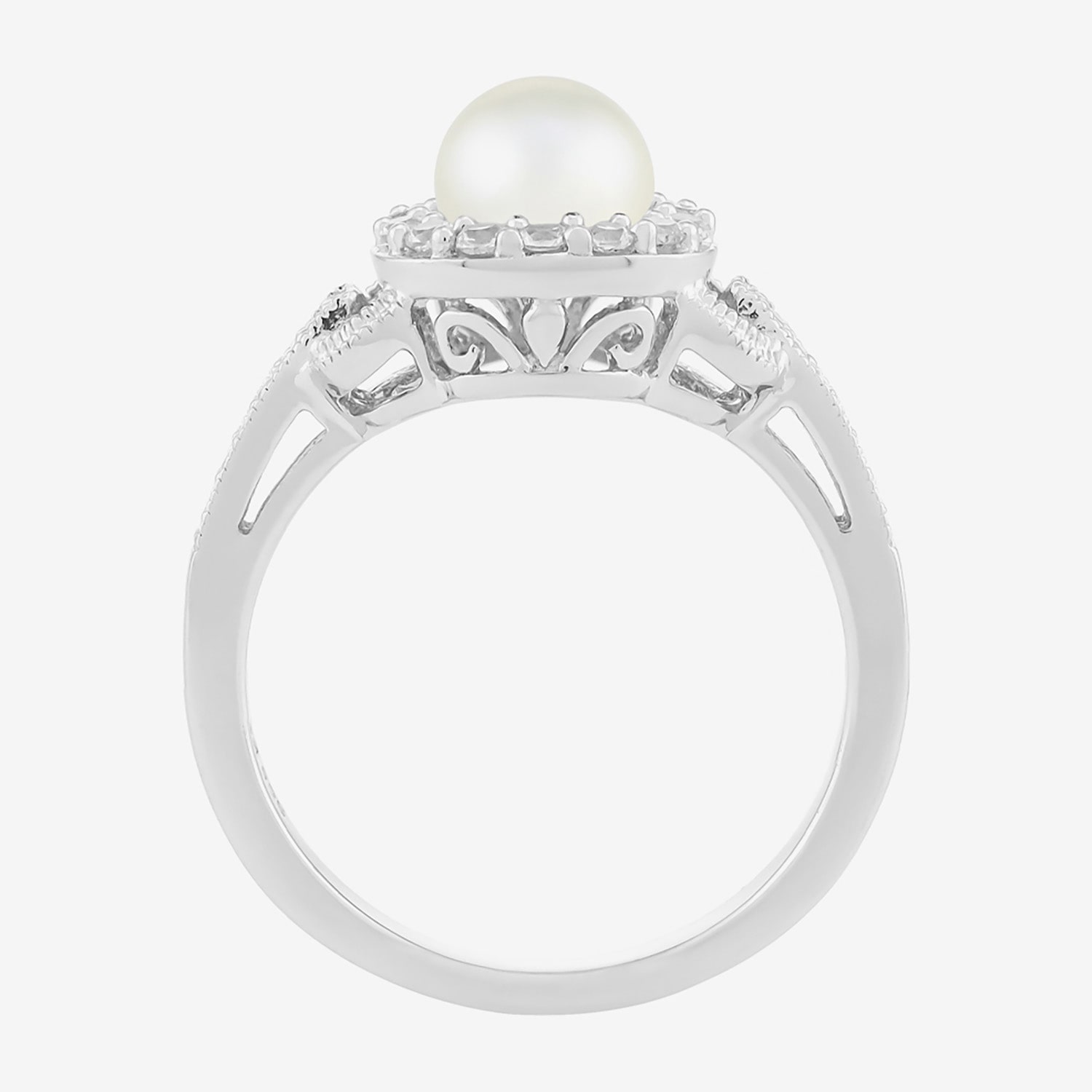 Limited Quantities! Womens 6mm Genuine White Cultured Freshwater Pearl Sterling Silver Cocktail Ring