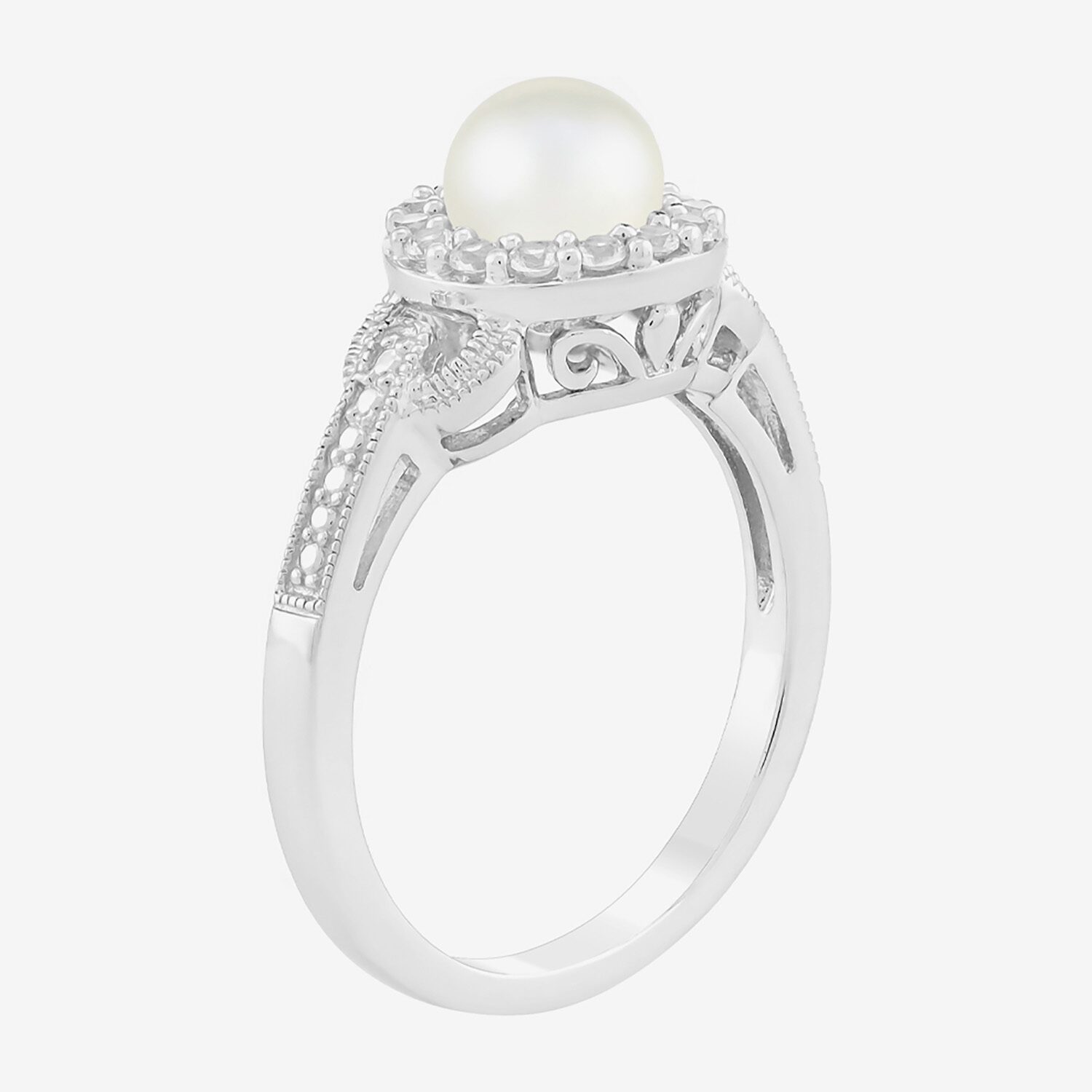 Limited Quantities! Womens 6mm Genuine White Cultured Freshwater Pearl Sterling Silver Cocktail Ring