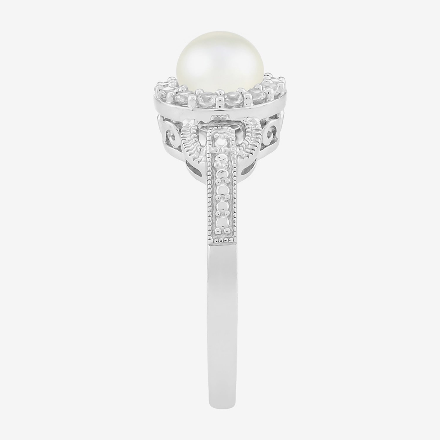Limited Quantities! Womens 6mm Genuine White Cultured Freshwater Pearl Sterling Silver Cocktail Ring
