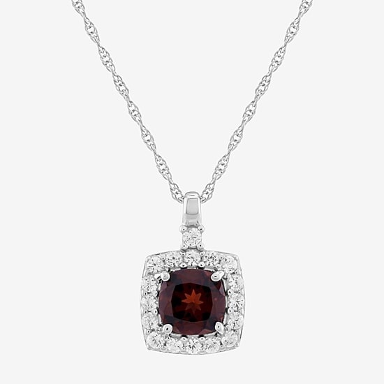 Limited Quantities! Womens Genuine Red Garnet Sterling Silver Cushion 18 Inch Pendant Necklace