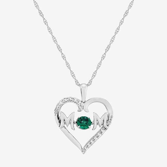 Limited Quantities! "Mom" Womens Lab Created Green Emerald Sterling Silver Heart 20 Inch Pendant Necklace