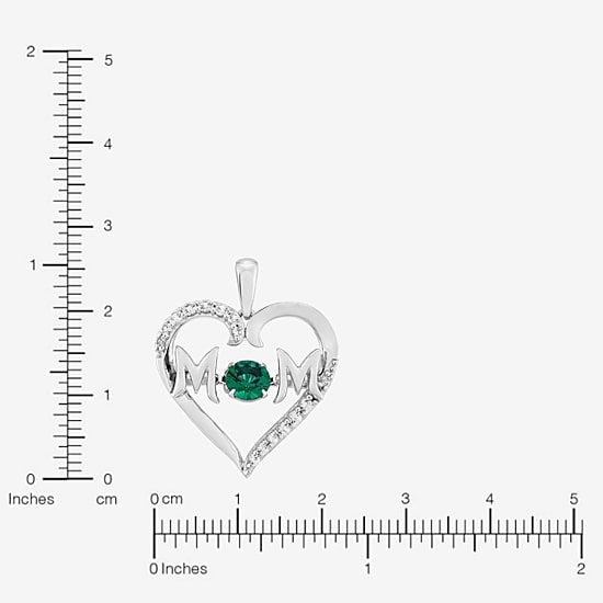 Limited Quantities! "Mom" Womens Lab Created Green Emerald Sterling Silver Heart 20 Inch Pendant Necklace