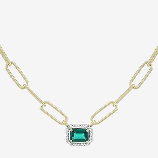 Limited Quantities! Womens Lab Created Green Emerald 14K Gold Over Silver 18 Inch Pendant Necklace
