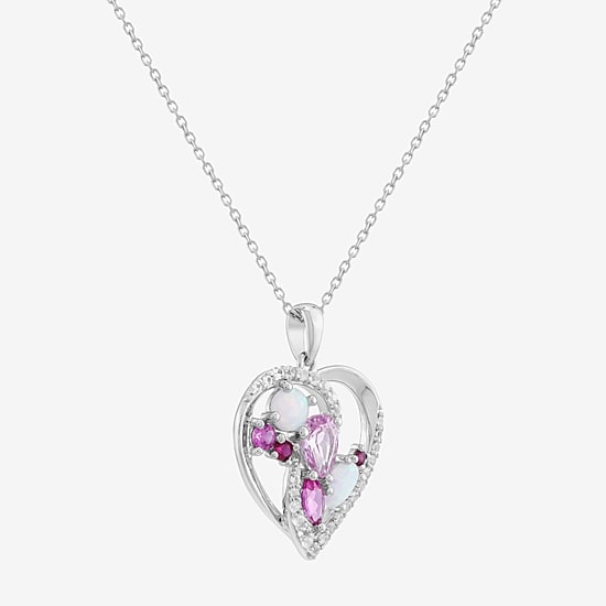 Limited Quantities! Womens Lab Created White Opal Sterling Silver Heart 18 Inch Pendant Necklace