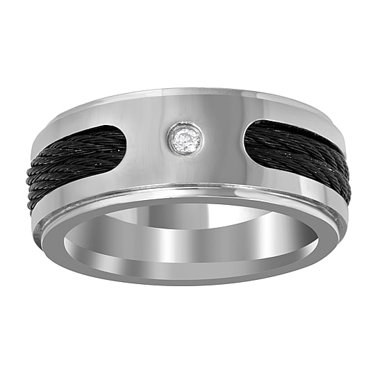 Mens 8MM Diamond Accent Natural White Diamond Titanium Wedding Band