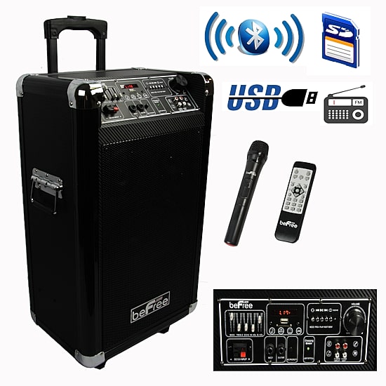 beFree Sound Sleek 10 Inch Professional Portable Bluetooth PA Speaker with Remote Control, Microphone, FM Radio, SD and USB Inputs