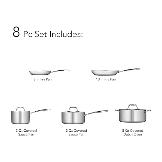 Tramontina Gourmet 8-pc. Tri-Ply Clad 18/10 Stainless Steel Induction-Ready Cookware Set