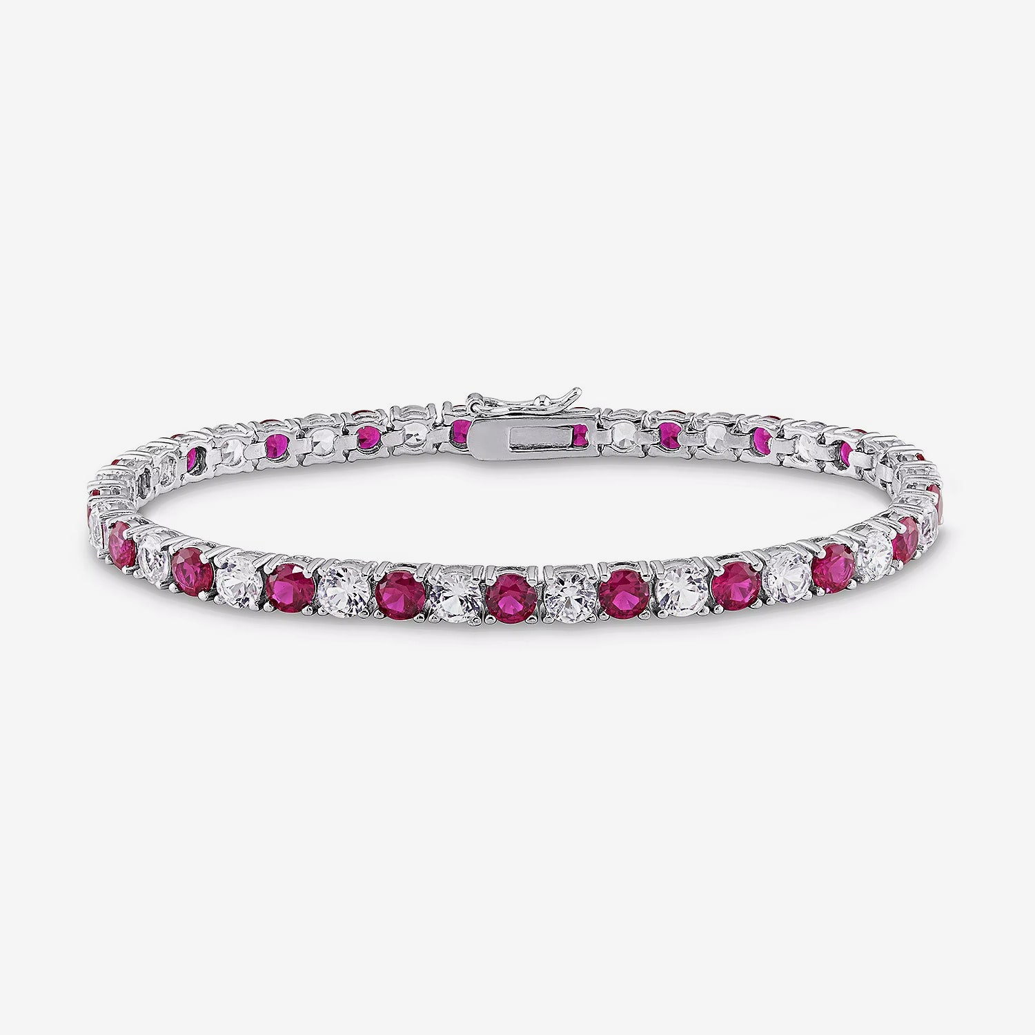 Womens Lab Created Red Ruby Sterling Silver 7.25 Inch Tennis Bracelet