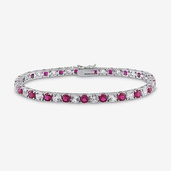 Womens Lab Created Red Ruby Sterling Silver 7.25 Inch Tennis Bracelet
